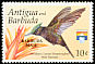 Antillean Crested Hummingbird Orthorhyncus cristatus  1993 Overprint BARBUDA MAIL on Antigua & B 1992.01 